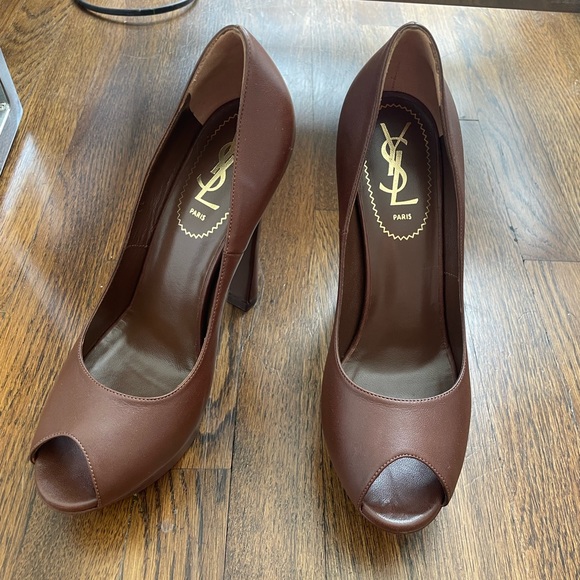 Yves Saint Laurent Leather Peep Toe Heels - Picture 2 of 12